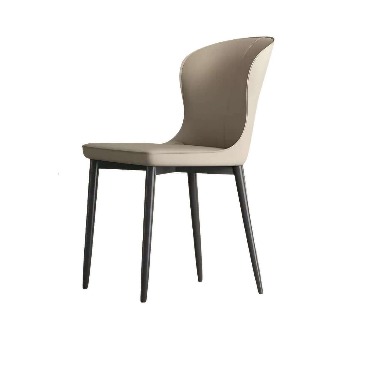Contemporary brown leather dining chair with durable semi-wrapped backrest and minimalist design