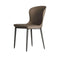 Contemporary brown leather dining chair with durable semi-wrapped backrest and minimalist design