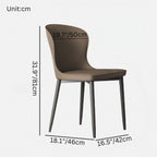 Contemporary brown leather dining chair with durable semi-wrapped backrest and minimalist design dimensions