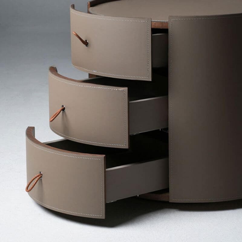 Modern Brown Faux Leather Nightstand with Drawers