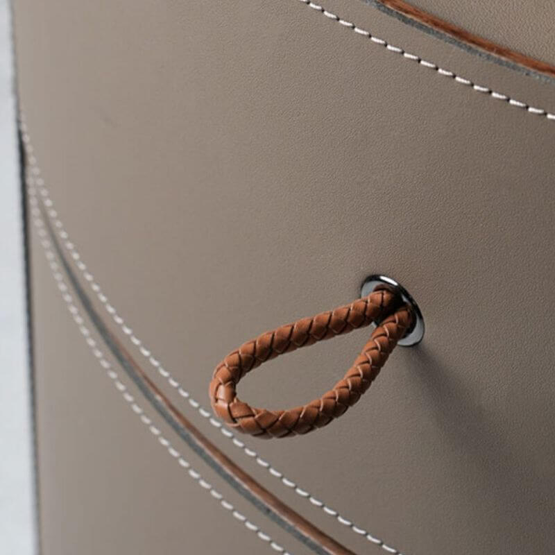 Modern Brown Faux Leather Nightstand with Drawers