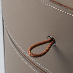 Modern Brown Faux Leather Nightstand with Drawers