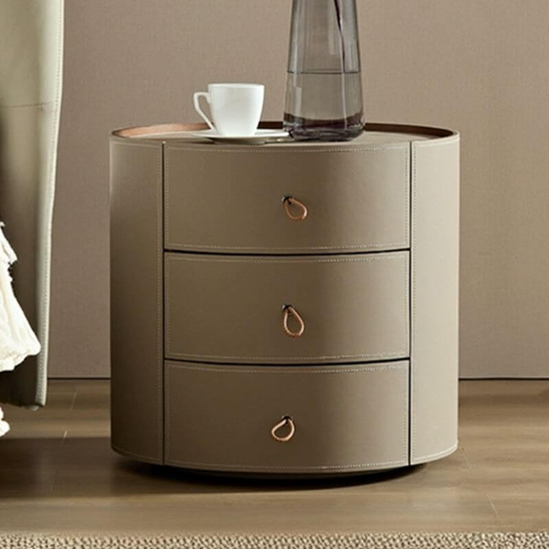 Modern Brown Faux Leather Nightstand with Drawers Main Product Image メイン画像