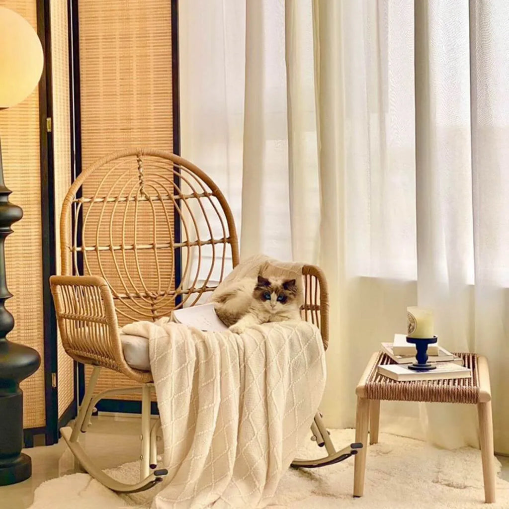 Modern Brown Wicker Rocking Chair with Upholstered Seat – With or Without Ottoman