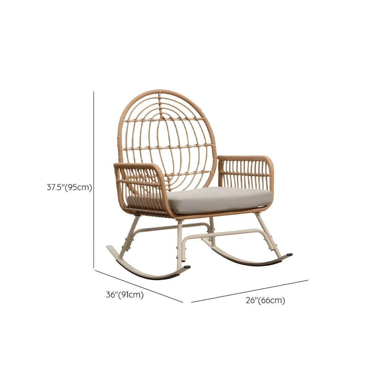 Modern Brown Wicker Rocking Chair with Upholstered Seat – With or Without Ottoman Dimensions