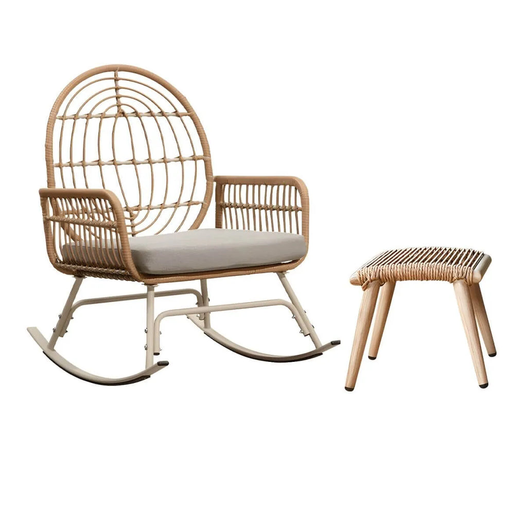 Modern Brown Wicker Rocking Chair with Upholstered Seat – With or Without Ottoman