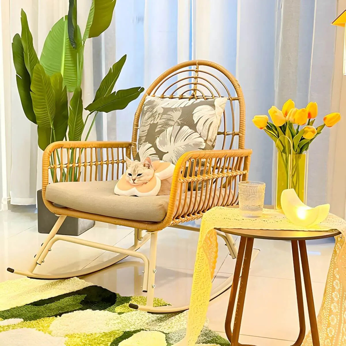 Modern Brown Wicker Rocking Chair with Upholstered Seat – With or Without Ottoman Main Product Image Main image
