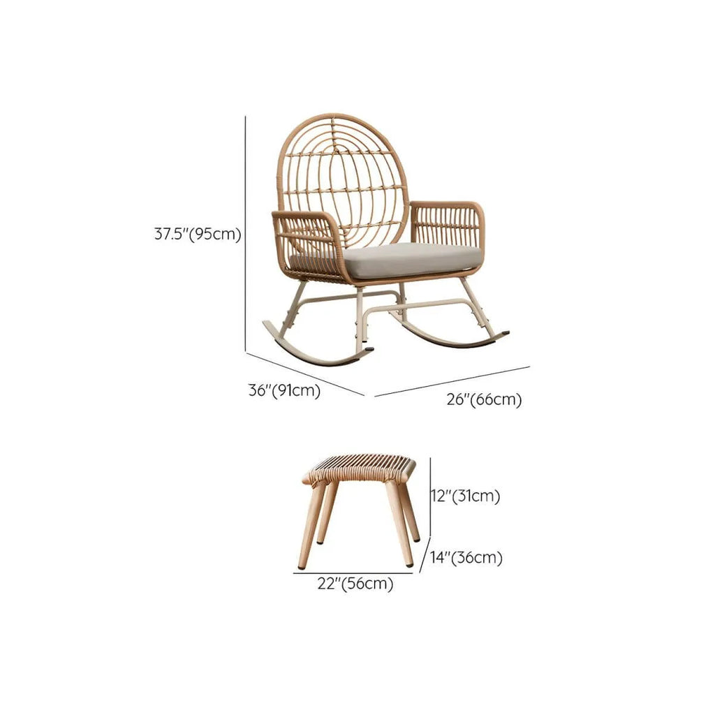 Modern Brown Wicker Rocking Chair with Upholstered Seat – With or Without Ottoman Dimensions
