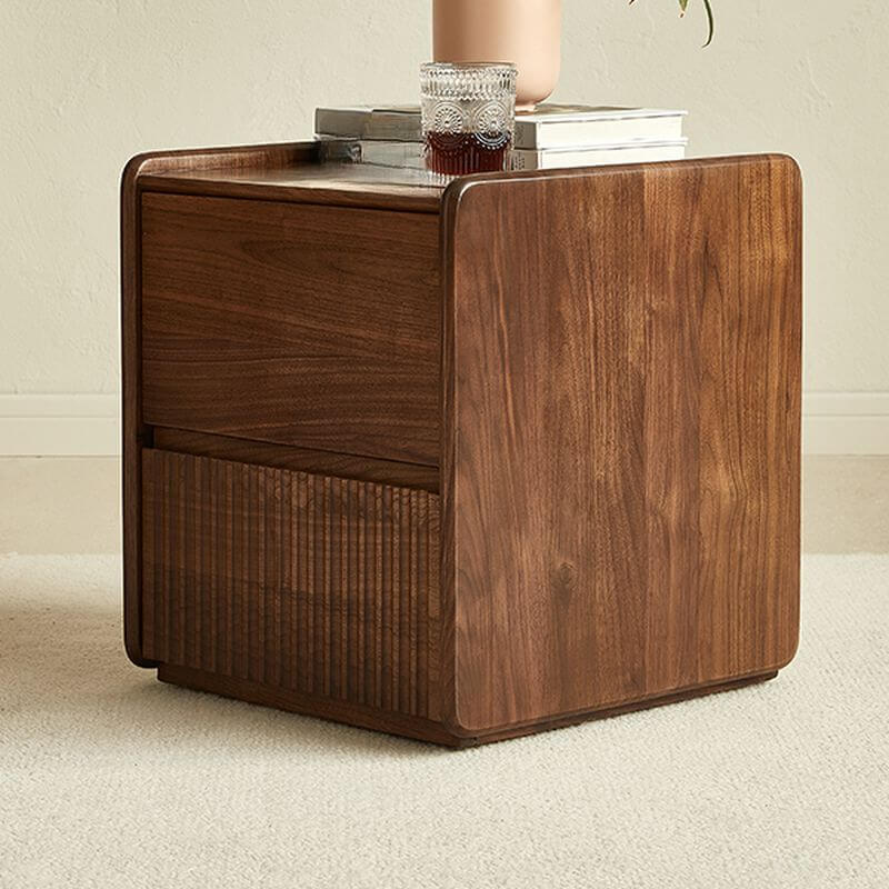 Modern Brown Wood 2-Drawer Nightstand for Small Spaces Secondary image