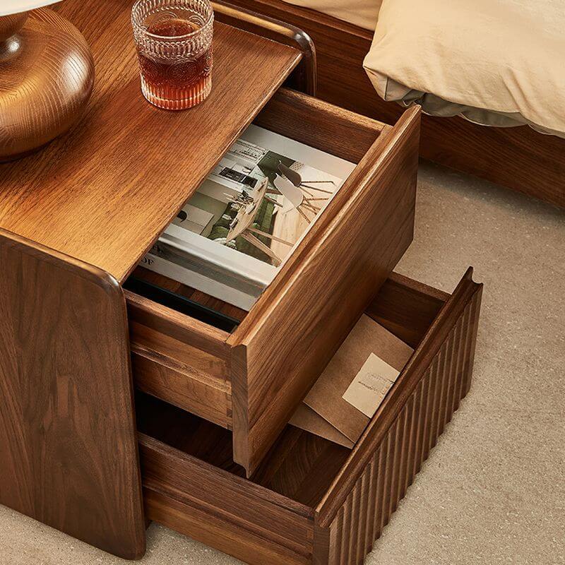 Modern Brown Wood 2-Drawer Nightstand for Small Spaces