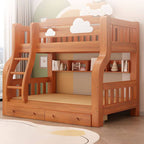 Modern Brown Wood Bunk Bed with Ladder for Kids' Bedroom