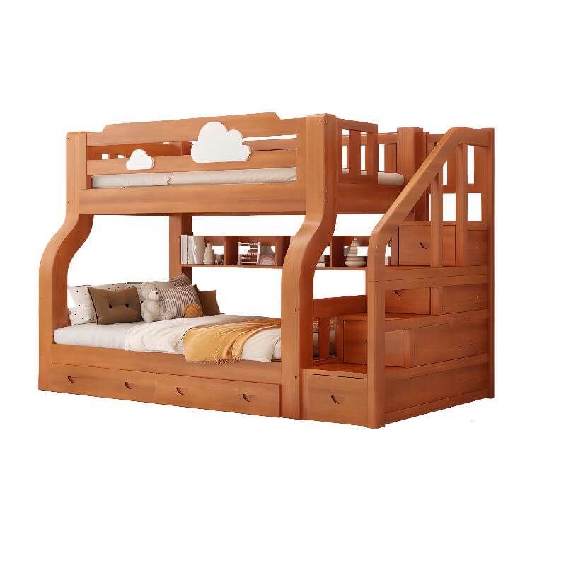 Modern Brown Wood Bunk Bed with Ladder for Kids' Bedroom
