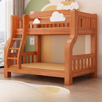 Modern Brown Wood Bunk Bed with Ladder for Kids' Bedroom