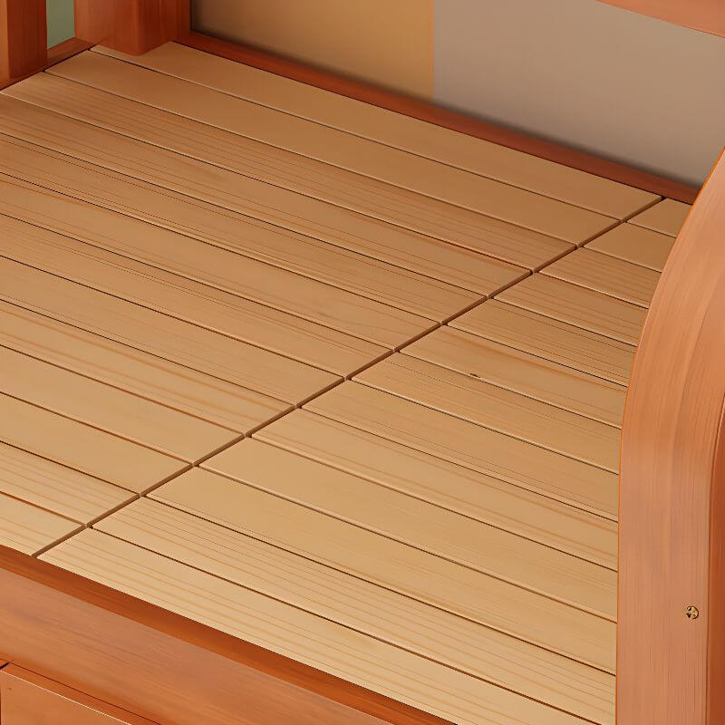 Modern Brown Wood Bunk Bed with Ladder for Kids' Bedroom