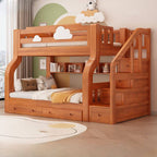 Modern Brown Wood Bunk Bed with Ladder for Kids' Bedroom