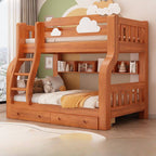 Modern Brown Wood Bunk Bed with Ladder for Kids' Bedroom