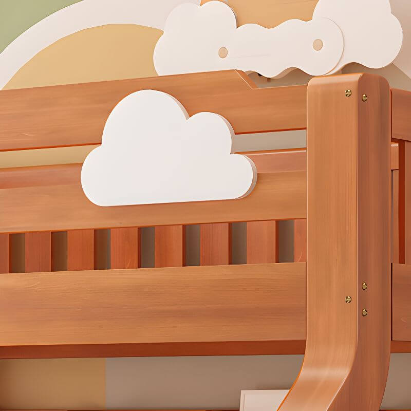 Modern Brown Wood Bunk Bed with Ladder for Kids' Bedroom