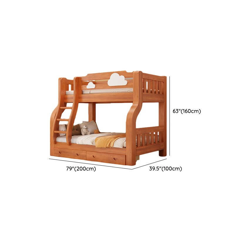 Modern Brown Wood Bunk Bed with Ladder for Kids' Bedroom Dimensions
