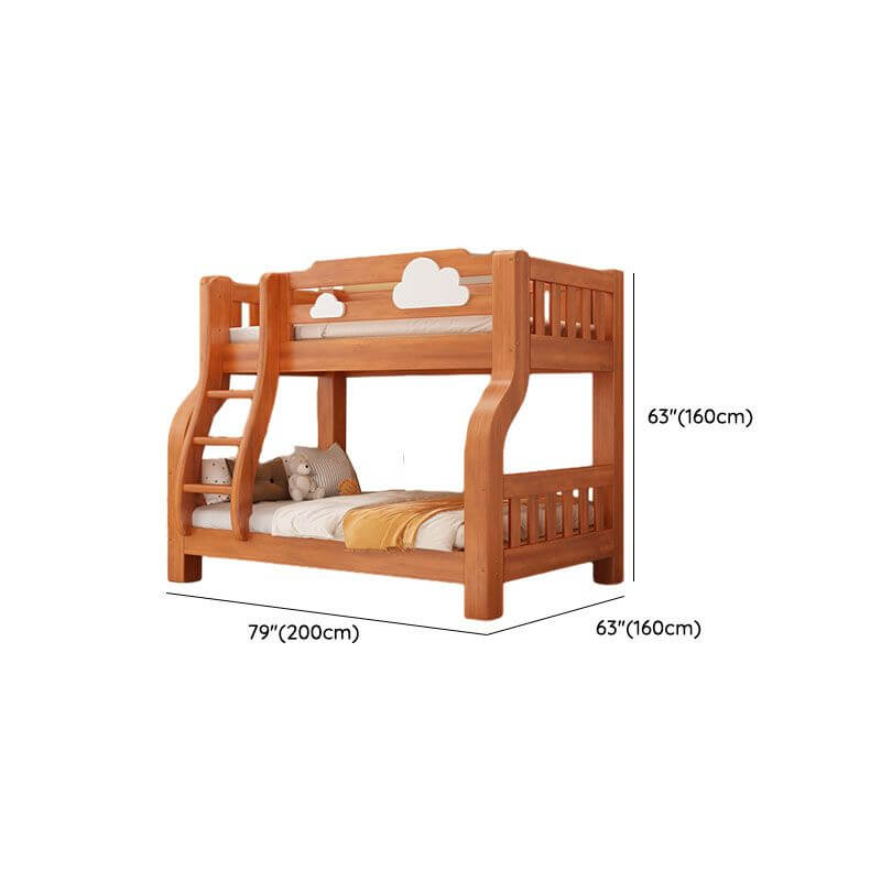 Modern Brown Wood Bunk Bed with Ladder for Kids' Bedroom Dimensions