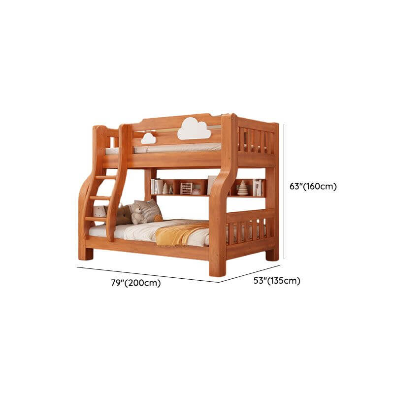 Modern Brown Wood Bunk Bed with Ladder for Kids' Bedroom Dimensions