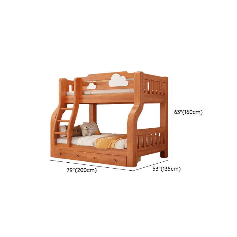 Modern Brown Wood Bunk Bed with Ladder for Kids' Bedroom Dimensions