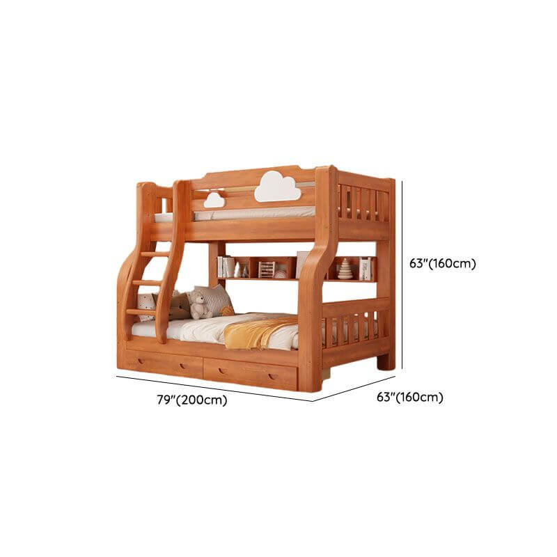 Modern Brown Wood Bunk Bed with Ladder for Kids' Bedroom Dimensions