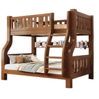 Modern Brown Wood Bunk Bed with Mattress & Bookshelf for Kids