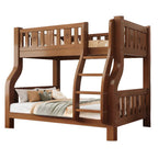 Modern Brown Wood Bunk Bed with Mattress & Bookshelf for Kids