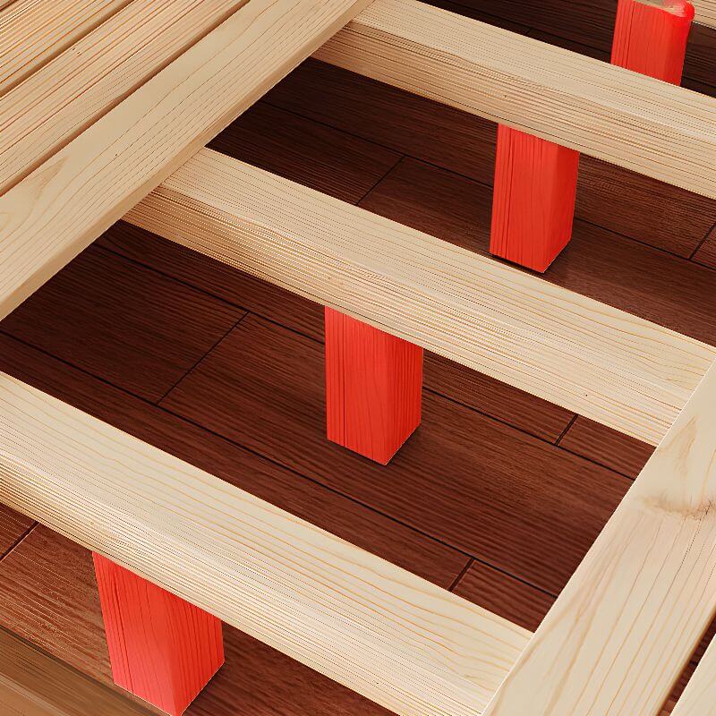 Modern Brown Wood Bunk Bed with Mattress & Bookshelf for Kids