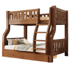 Modern Brown Wood Bunk Bed with Mattress & Bookshelf for Kids