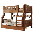 Modern Brown Wood Bunk Bed with Mattress & Bookshelf for Kids