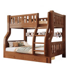 Modern Brown Wood Bunk Bed with Mattress & Bookshelf for Kids