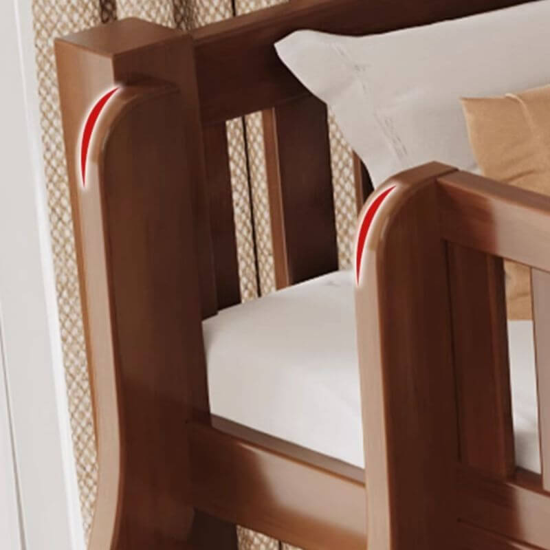 Modern Brown Wood Bunk Bed with Mattress & Bookshelf for Kids