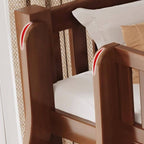 Modern Brown Wood Bunk Bed with Mattress & Bookshelf for Kids