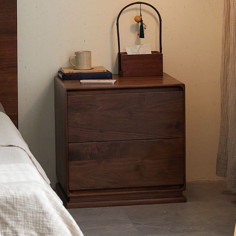 Modern Brown Wood Drawer Storage Nightstand with Two Drawers