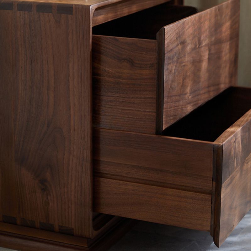 Modern Brown Wood Drawer Storage Nightstand with Two Drawers