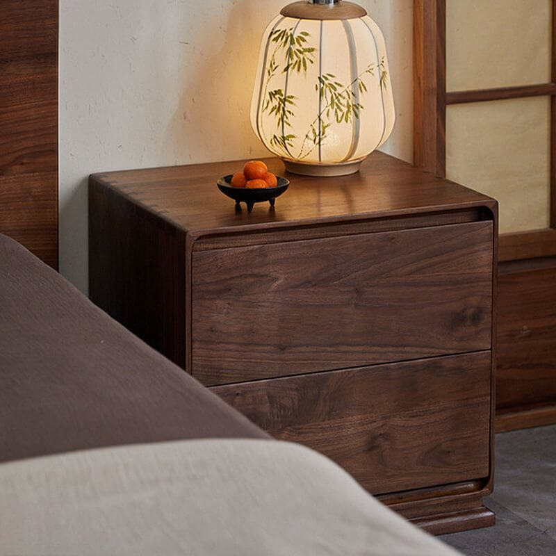 Modern Brown Wood Drawer Storage Nightstand with Two Drawers Main Product Image メイン画像