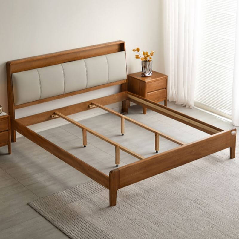 Modern Brown Wood Panel Bed With Built-In Electrical Outlet Imagen secundaria del producto