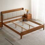 Modern Brown Wood Panel Bed With Built-In Electrical Outlet