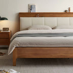 Modern Brown Wood Panel Bed With Built-In Electrical Outlet