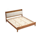 Modern Brown Wood Panel Bed With Built-In Electrical Outlet