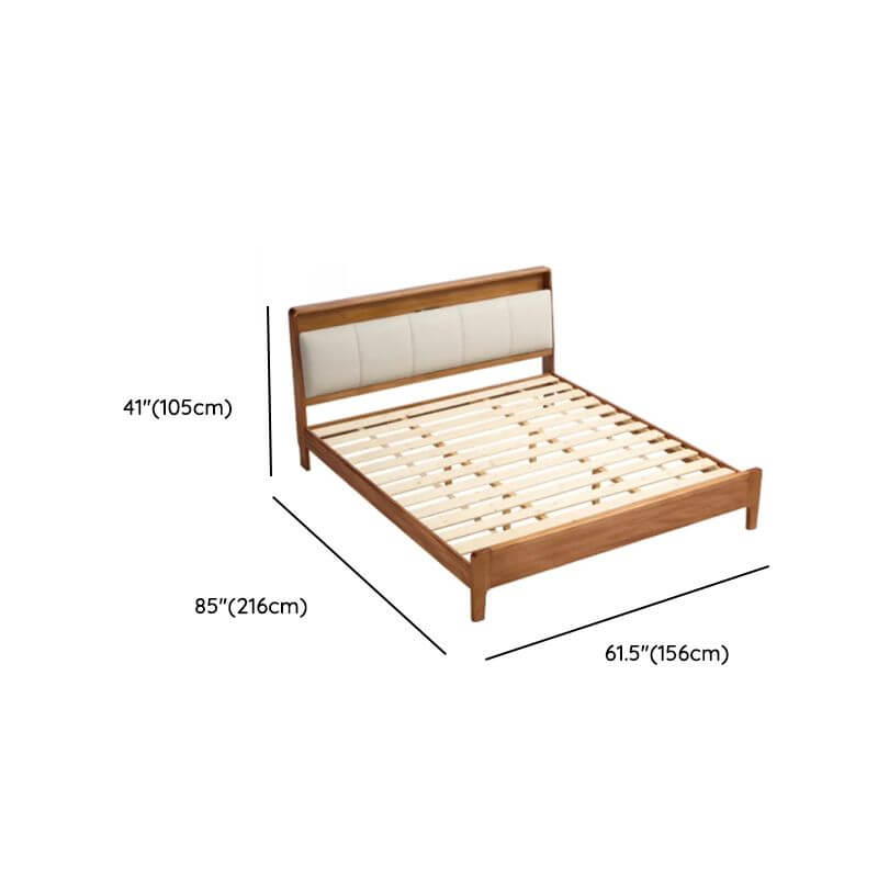 Modern Brown Wood Panel Bed With Built-In Electrical Outlet Dimensions