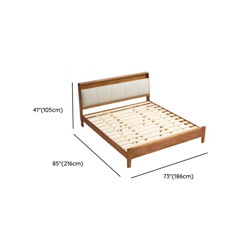 Modern Brown Wood Panel Bed With Built-In Electrical Outlet Dimensions