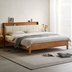 Modern Brown Wood Panel Bed With Built-In Electrical Outlet Main Product Image