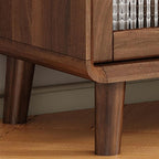 Modern Brown Wood Sideboard with Glass Cabinet and Drawers