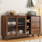 Modern Brown Wood Sideboard with Glass Cabinet and Drawers
