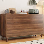 Modern Brown Wood Sideboard with Glass Cabinet and Drawers