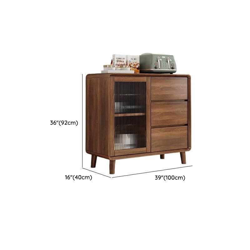 Modern Brown Wood Sideboard with Glass Cabinet and Drawers Dimensions