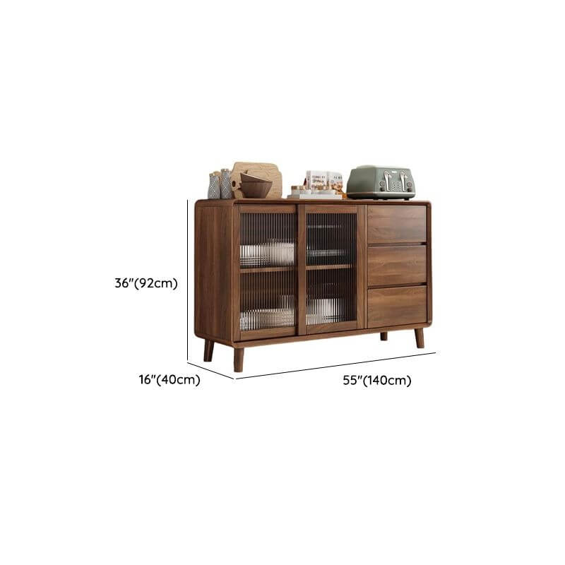 Modern Brown Wood Sideboard with Glass Cabinet and Drawers Dimensions