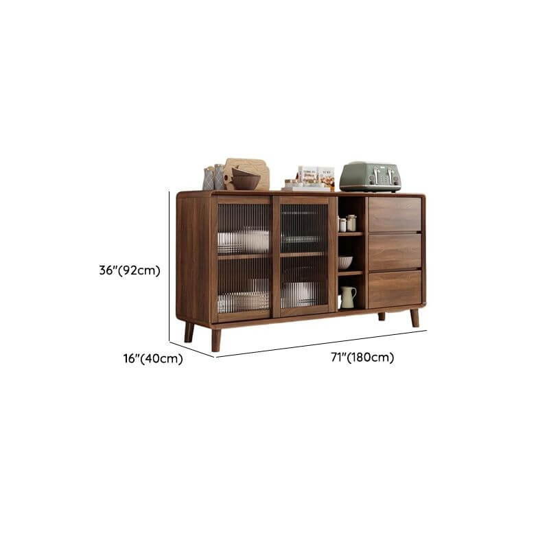 Modern Brown Wood Sideboard with Glass Cabinet and Drawers Dimensions